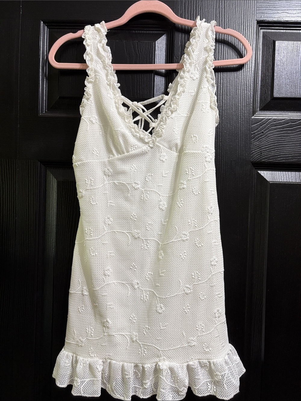 White Lace Detail Mini Dress